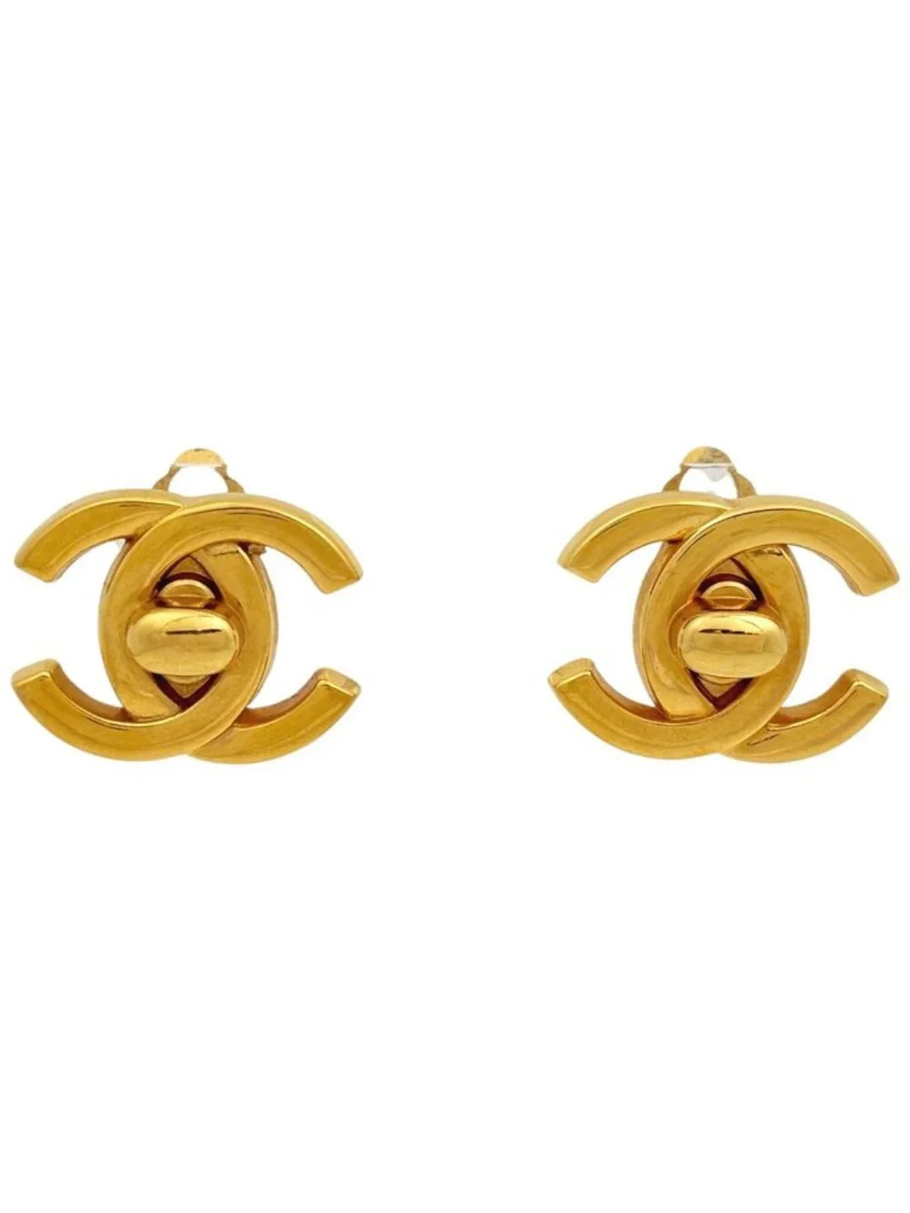 Chanel Earrings CC Logo Turnlock Gold Plated